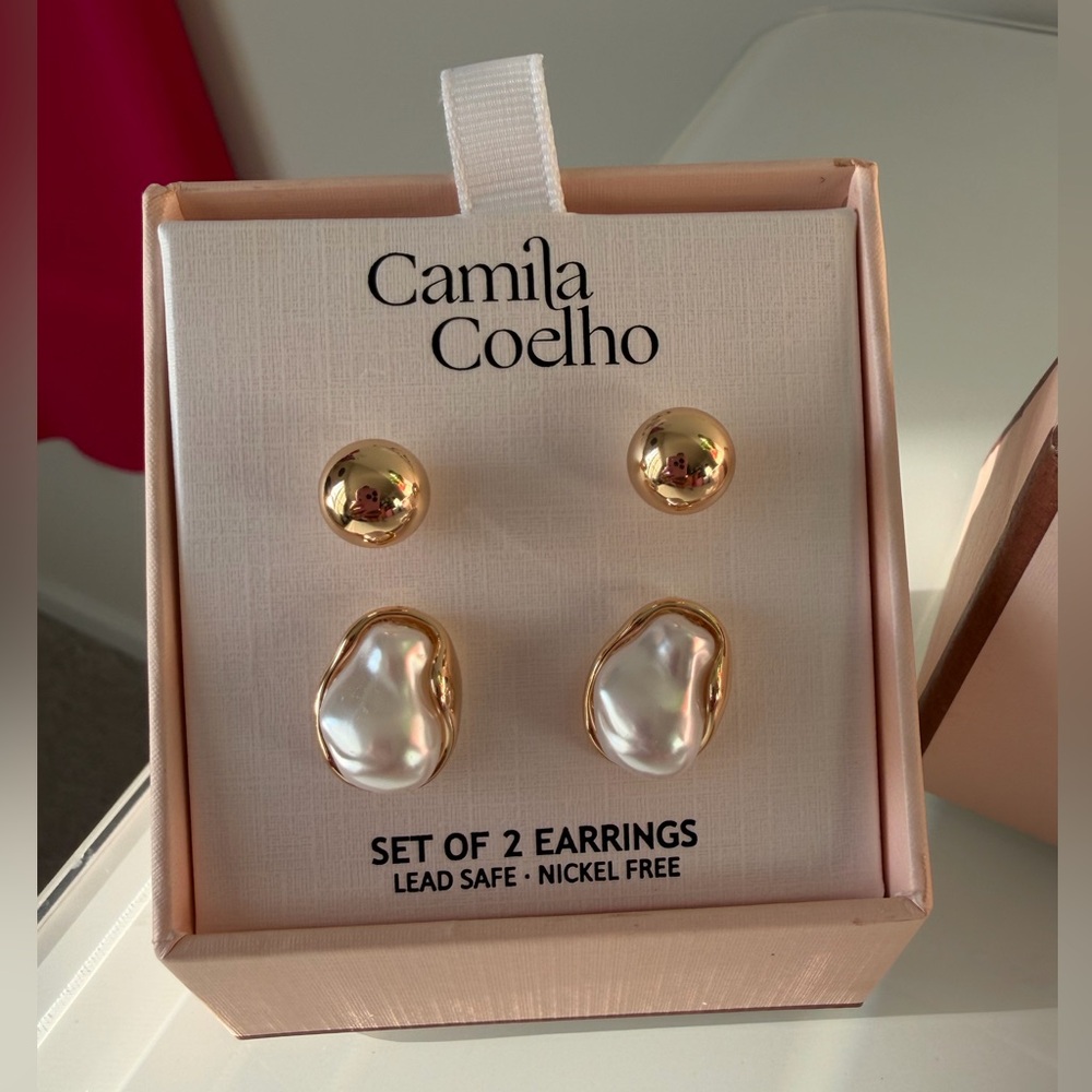 Camila Coelho Pearl Gold Stud Earring Set